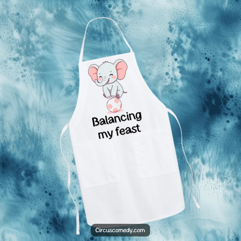 Funny Elephant Balancer Apron: A practical apron featuring a smiling elephant balancing on a small ball, adding fun to meal prep.