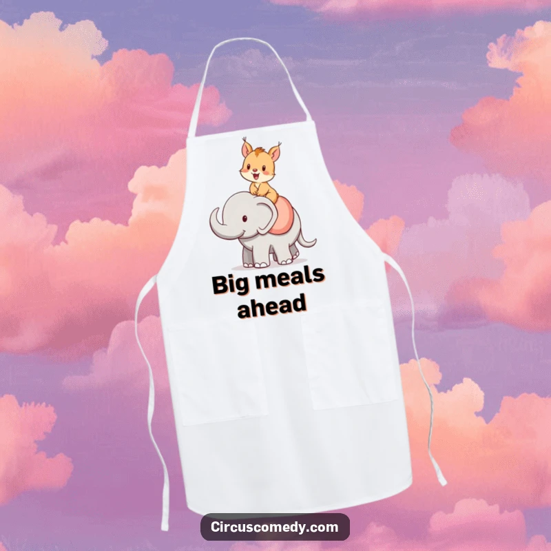 Funny squirrel apron, a cheerful squirrel riding an elephant, humorous and practical kitchen accessory.