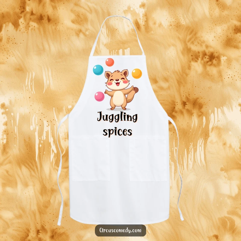 Funny Apron: Smiling animal with great focus, juggling balls, bringing playful humor and skill to cooking.