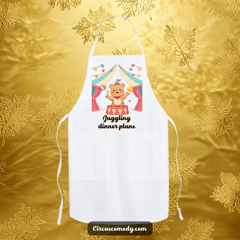 Funny Bear Juggler Circus Apron: A practical apron adorned with a cheerful bear juggling colorful balls, perfect for a circus-themed kitchen.