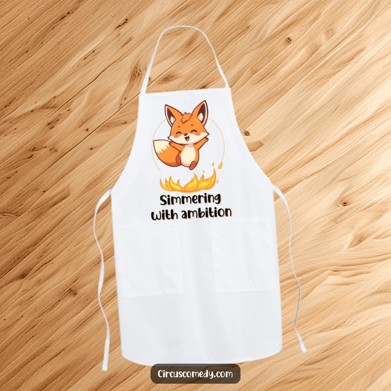 Funny Fox Apron: A happy fox leaps through fire, adding courageous and humorous flair to your cooking attire while providing practical protection.