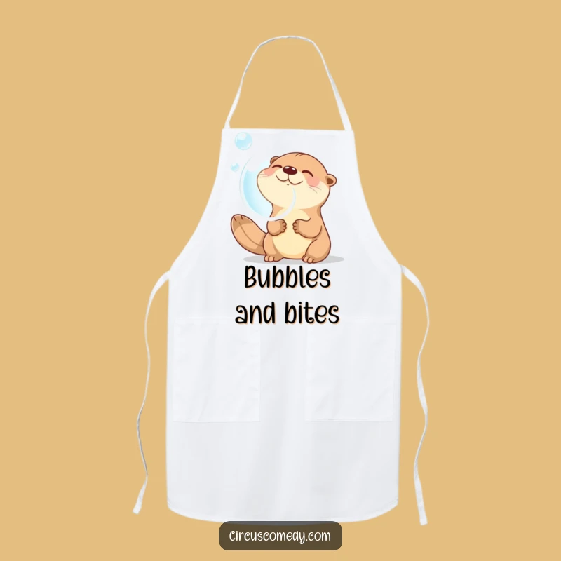 Funny Otter Apron: Giggling Otter Blowing Bubble - Kitchen Humor Chef Gift