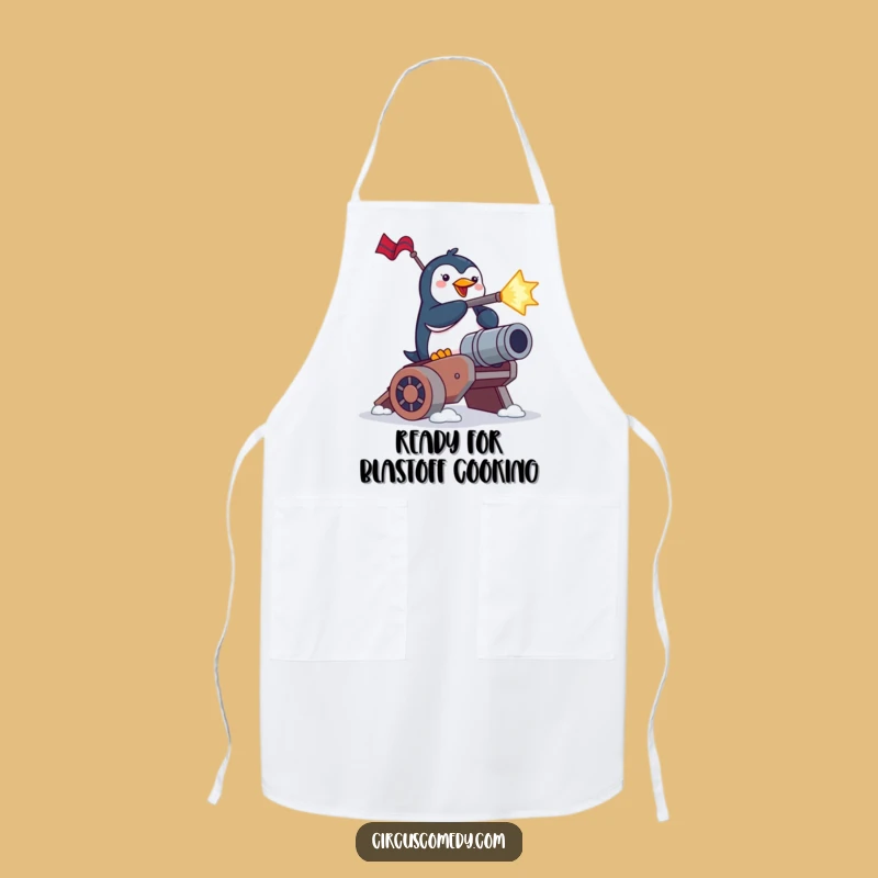 Funny Penguin Cannon Blast Apron: Cook with Brave Birdy's Hilarious Flair
