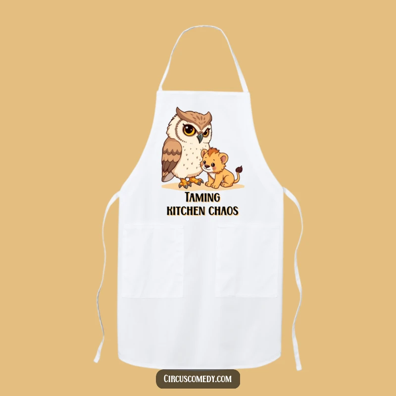 Funny Owl Apron: Determined Owl Taming Cub - Kitchen Humor Chef Gift