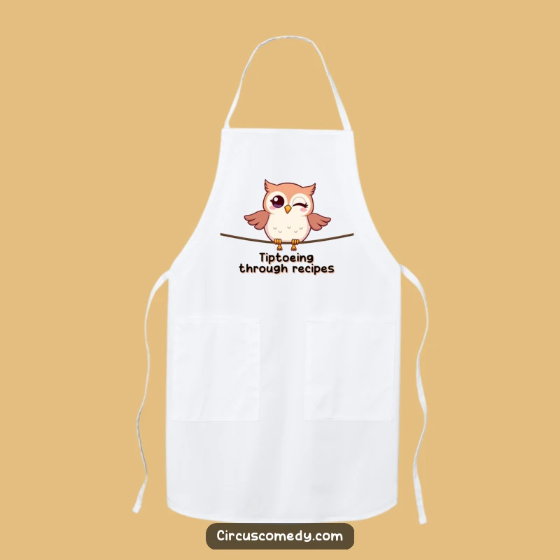 Funny Owl Tightrope Apron: Balance & Brew! Winking Bird in Kitchen, Chef Funny Gift!