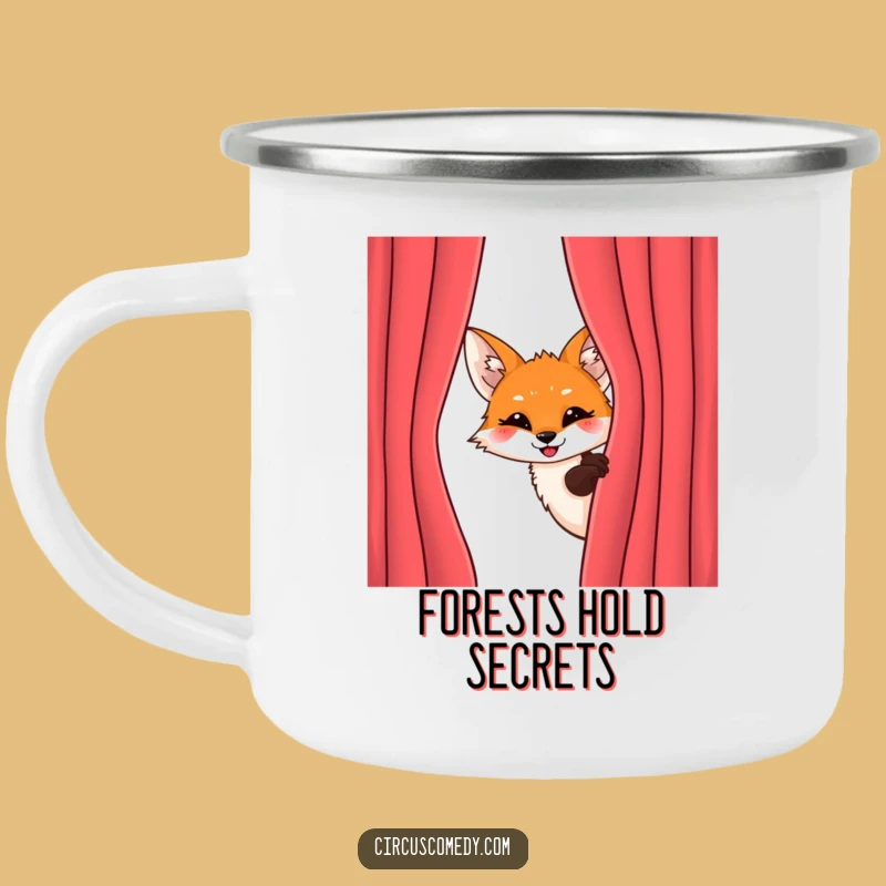 Funny Fox Behind Curtain Camping Mug - Adventure and Mischief on the Go