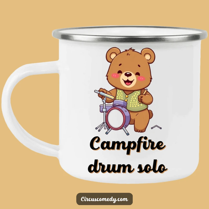 Funny Bear Drummer Camping Mug: Rugged & Hilarious Disco Vest Bear for Outdoor Beats!