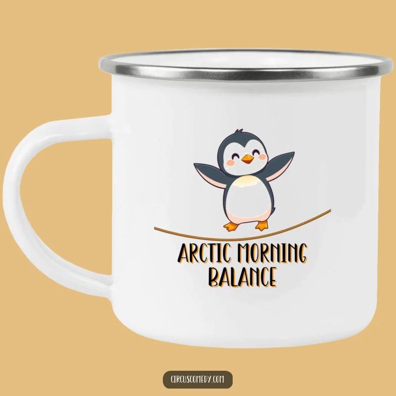Funny Penguin Tightrope Camping Mug - Whimsical Outdoor Humor Gift