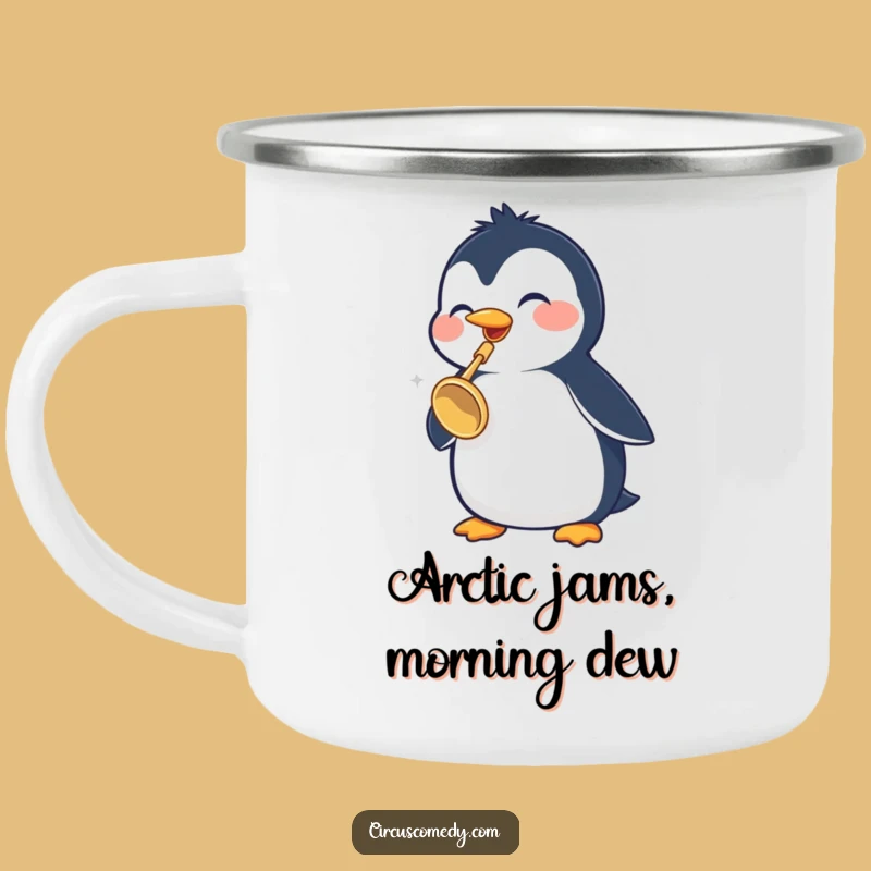 Funny Penguin Trumpet Camping Mug: Enjoy Outdoors with Musical Cheer, a Rugged Fun Gift