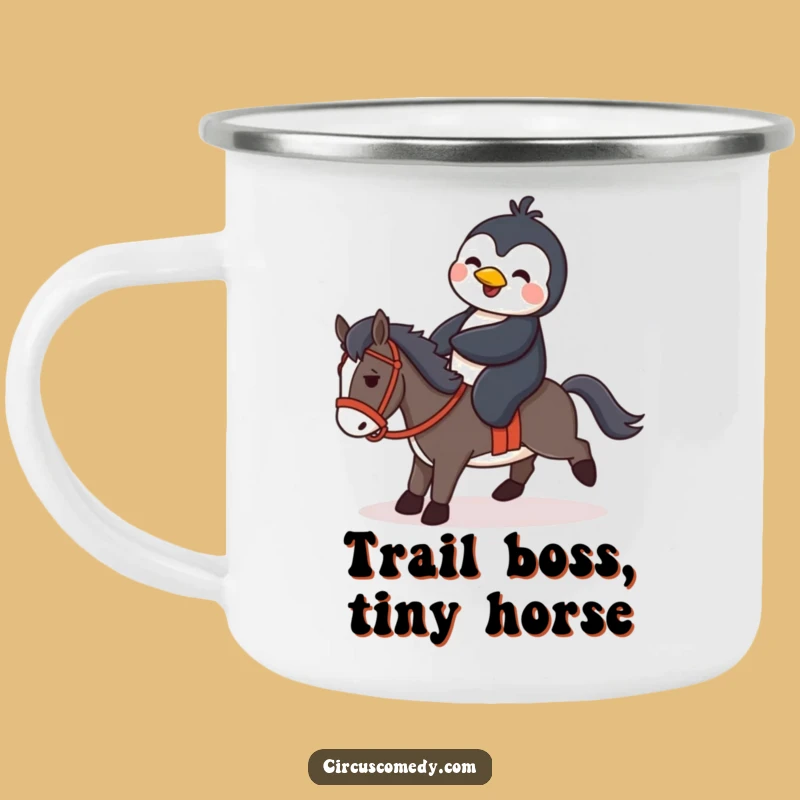 Funny Penguin Horse Rider Camping Mug - Hilarious Outdoor Adventure Gift
