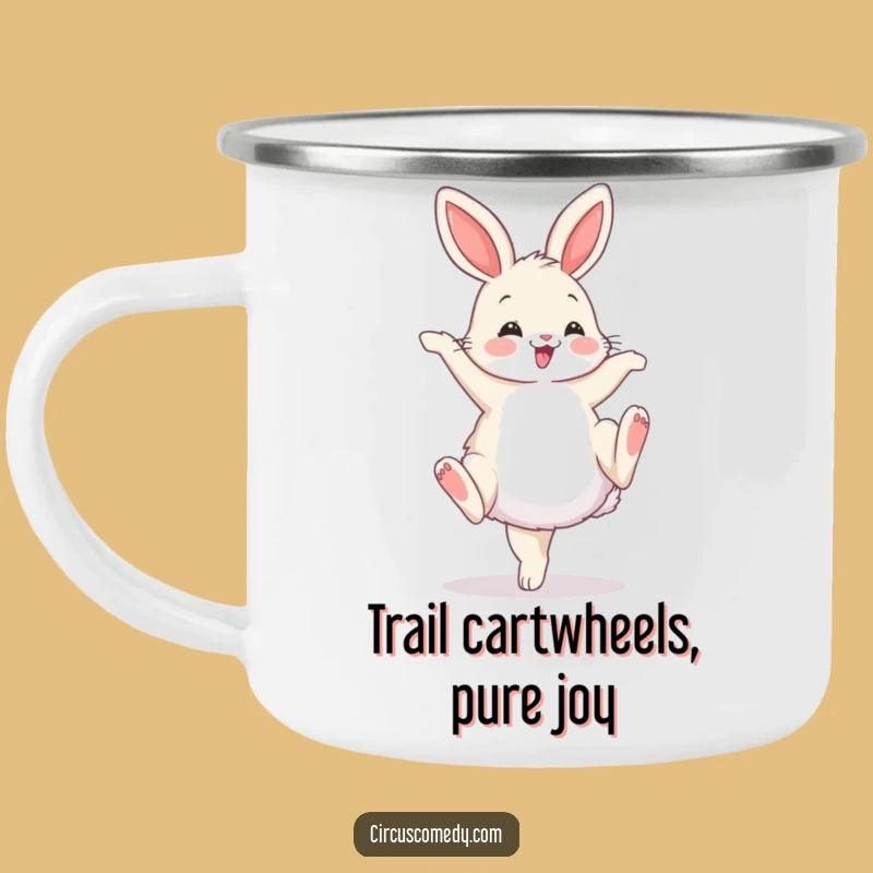 Funny Bunny Cartwheel Camping Mug: Adventure Fuel, Hilarious Outdoor Gift!