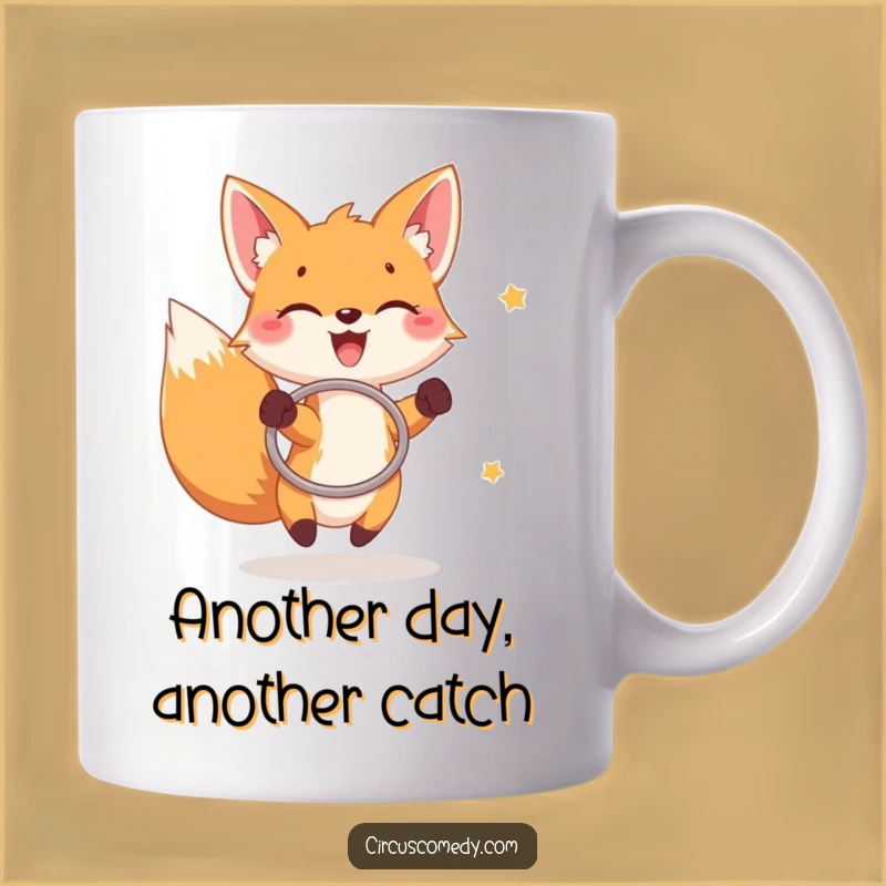 Funny Fox Hoop Game Mug: Joyful Acrobat's Ring Toss Fun Gift