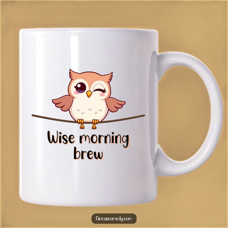 Funny Owl Tightrope Mug: Winking Bird's Balance Act, Hilarious & Wise Funny Gift!