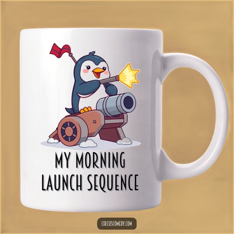 Funny Penguin Cannon Blast Mug: A Brave Birdy's Hilarious Launching Adventure Gift