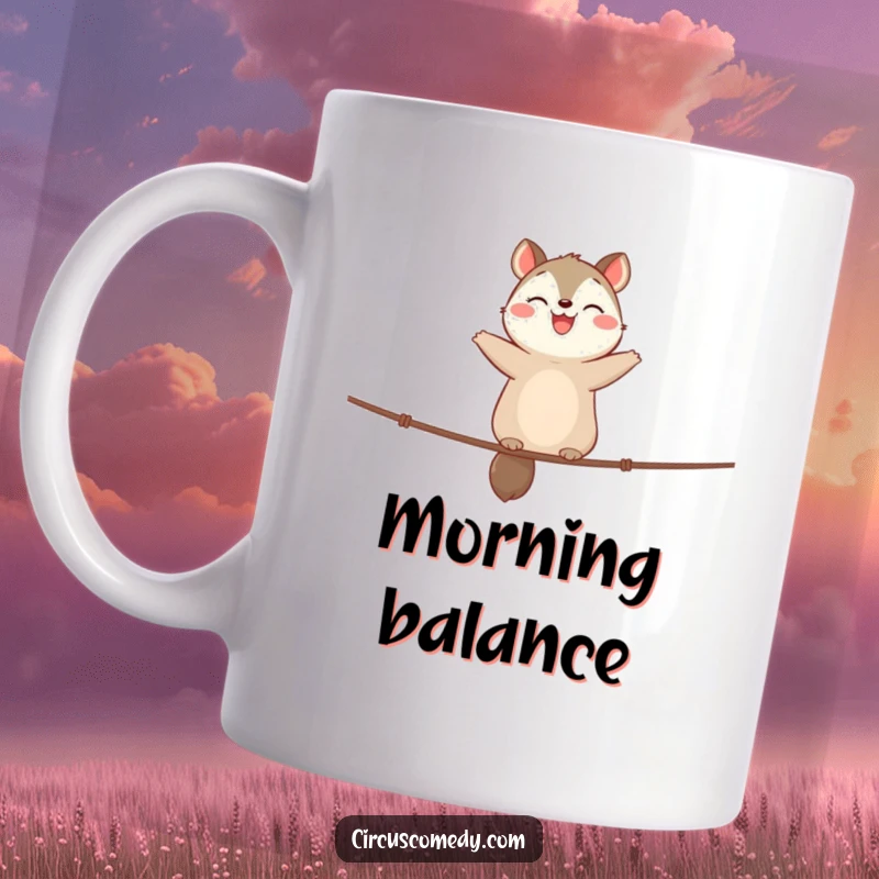Funny Mug: Cute animal with a happy expression, balancing expertly on a tightrope, showcasing poise and joy.