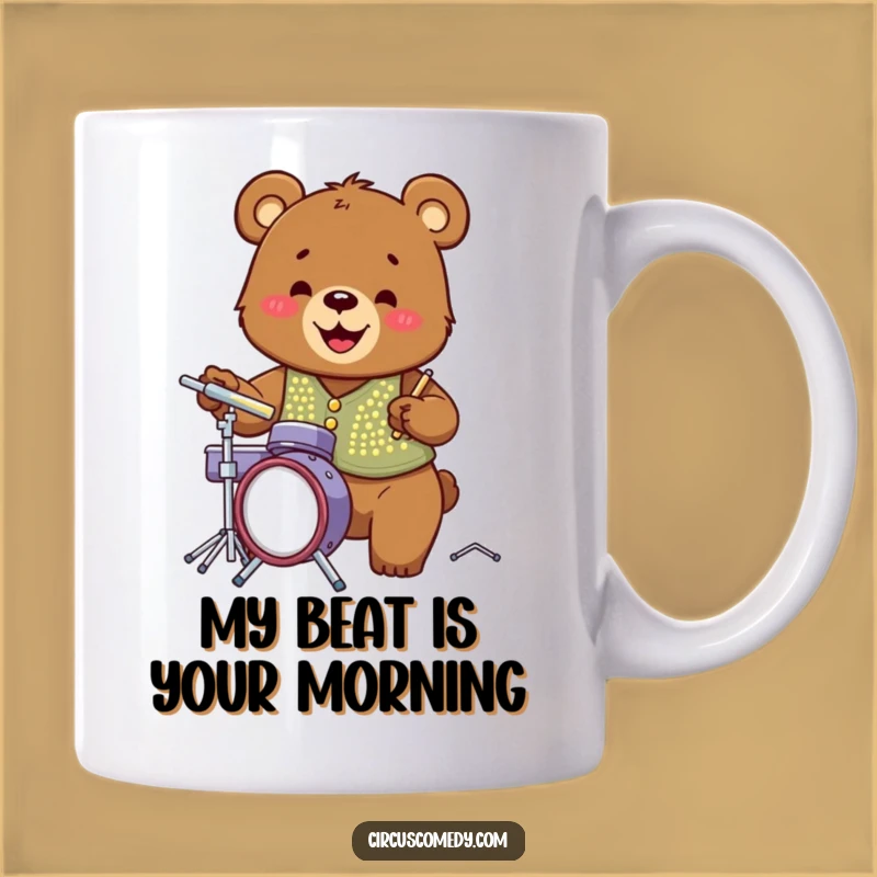 Funny Bear Drummer Mug: Hilarious Musician Gift Featuring a Disco Vest Bear!