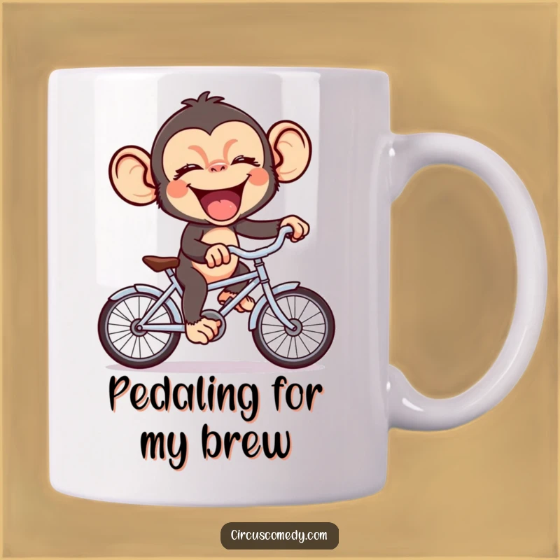 Funny Chimp Bicycle Mug: Hilarious Giggling Primate on Tiny Bike, Perfect Funny Gift!