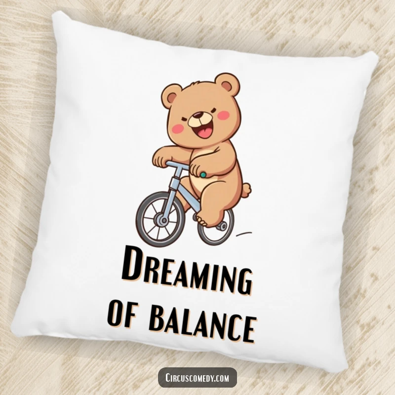 Funny Bear Unicycle Pillow with a happy bear balancing on a unicycle, providing cozy comfort and humorous decoration, an ideal funny gift.