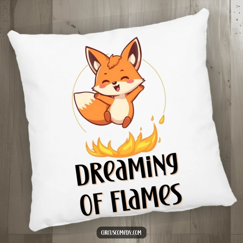 Funny Fox Pillow: A happy fox jumps through fire, providing soft comfort and a bold, humorous accent to any room decor.