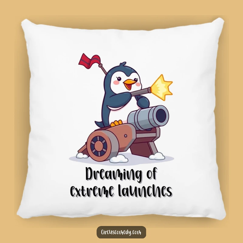 Funny Penguin Cannon Blast Pillow: Snuggle with Brave Birdy's Hilarious Launch