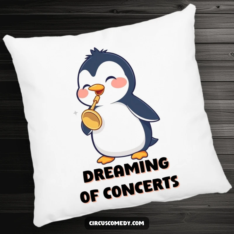 Funny Penguin Pillow: A cheerful penguin with a trumpet provides soft comfort and humorous decor, perfect for adding a whimsical touch to any room.