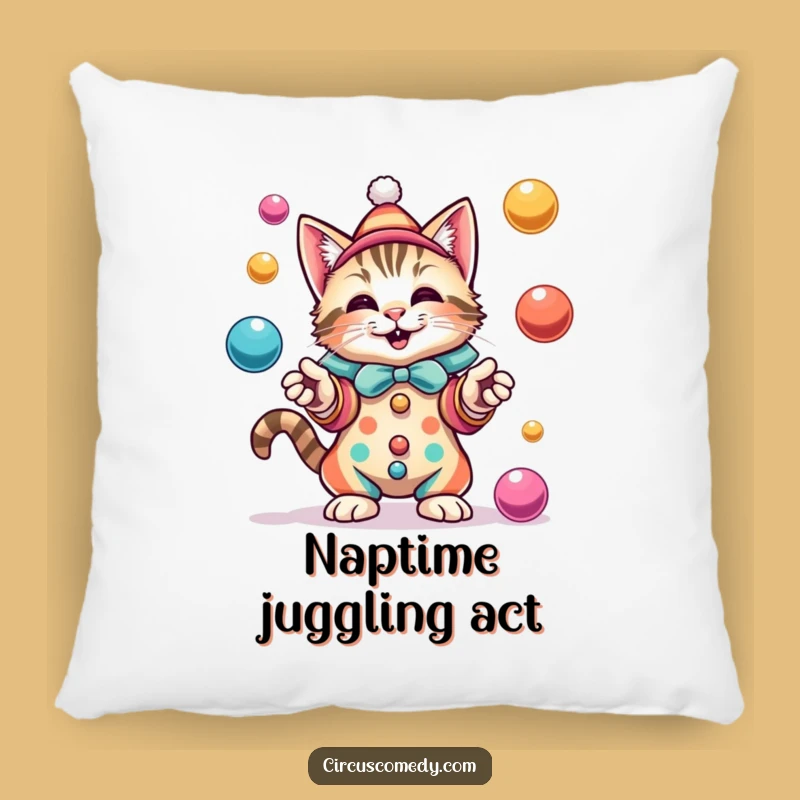 Funny Cat Clown Pillow: Cozy Juggler Feline Cushion, Perfect for Whimsical Decor!