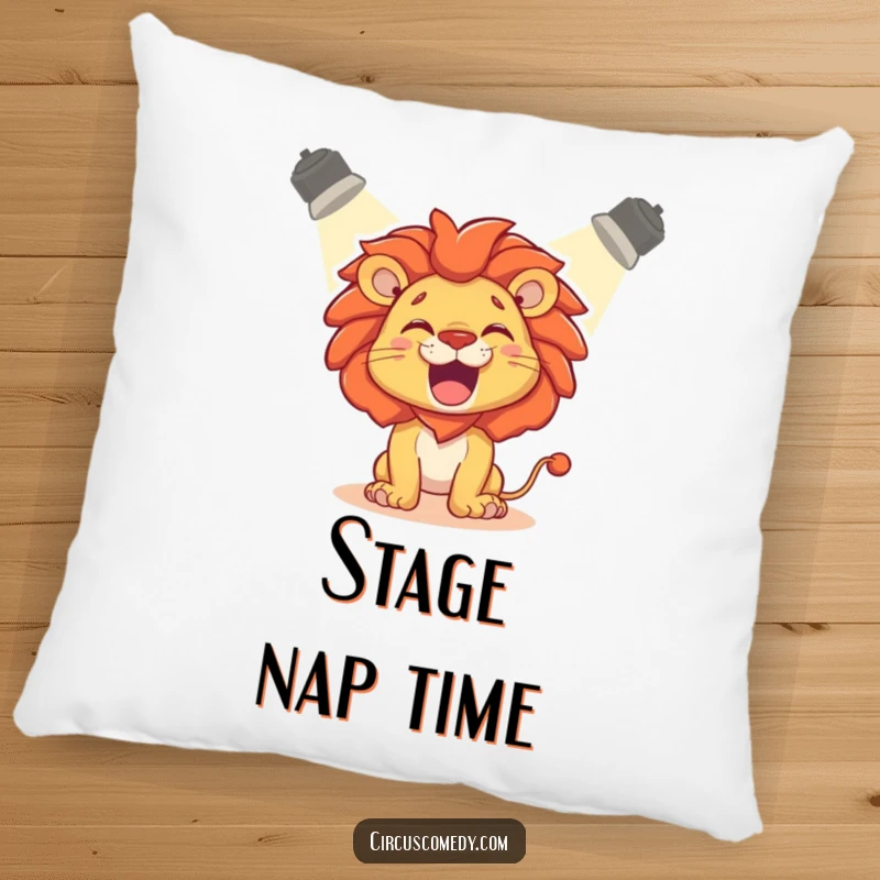 Funny Pillow: A delighted lion roaring playfully, bathed in a spotlight.