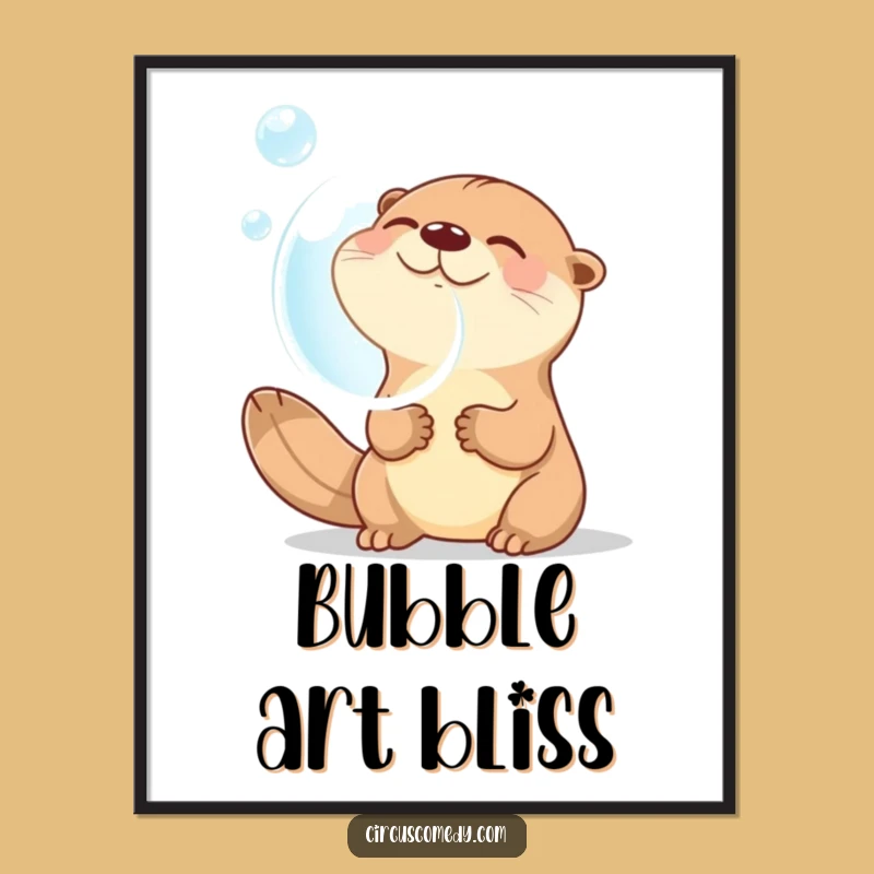 Funny Otter Digital Art: Giggling Otter Blowing Bubble - Instant Whimsical Decor Gift