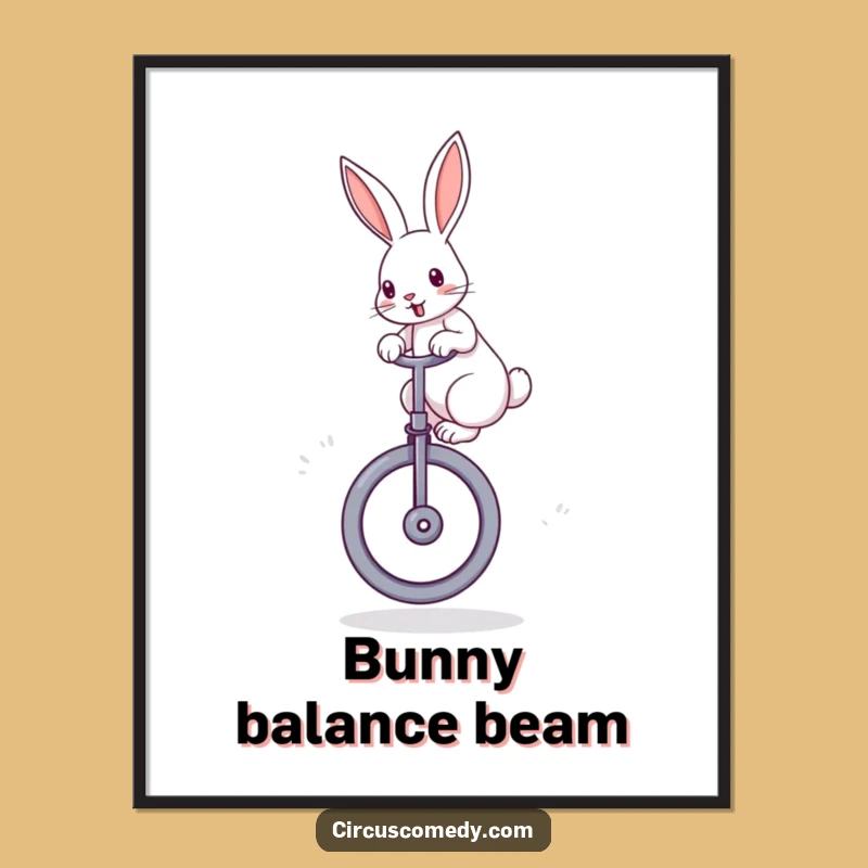 Funny Rabbit Unicycle Digital Art: Printable Whimsy & Hilarious Decor