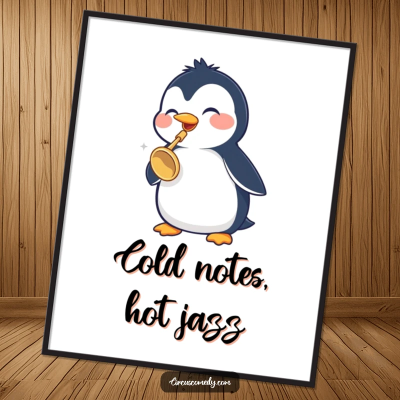 Funny Penguin Digital Art Print: A cheerful penguin playing a tiny trumpet, bringing instant whimsical musical joy and humor to your digital display.