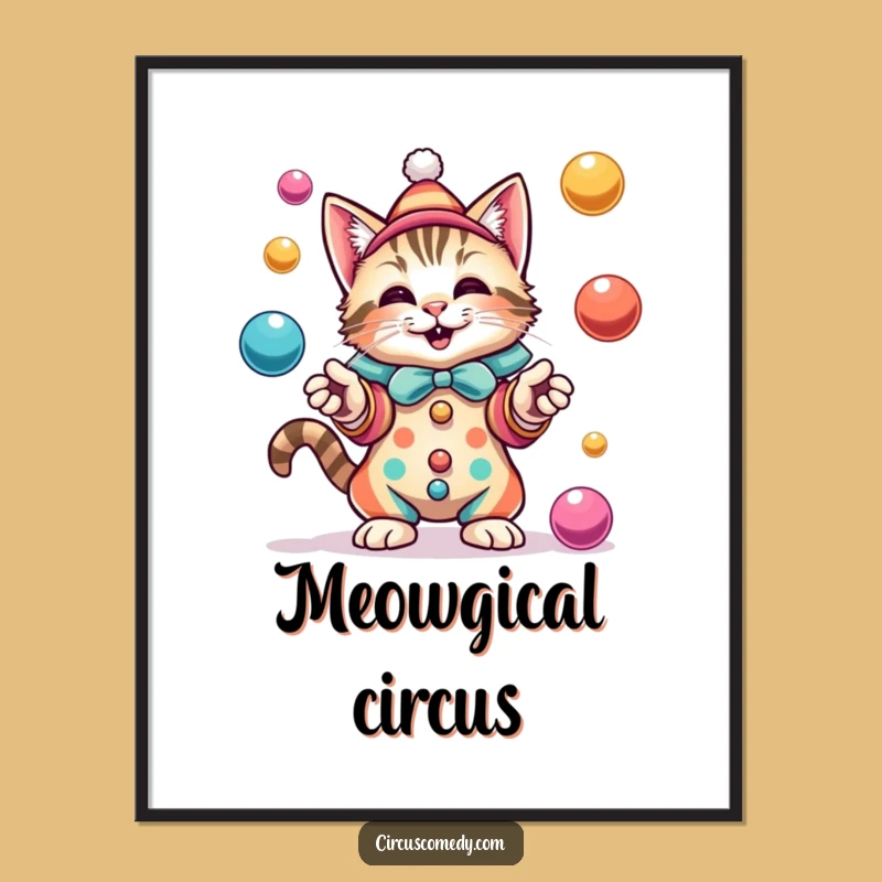 Funny Cat Clown Digital Art: Juggler Feline, Instant Circus Decor Gift!