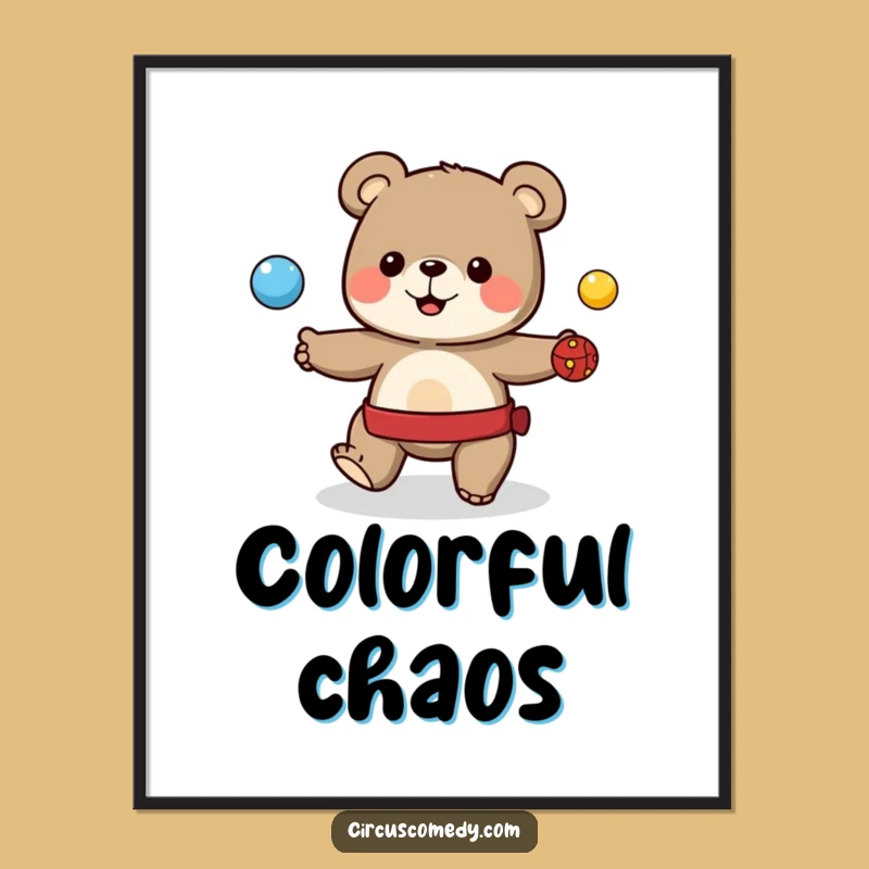 Funny Cute Bear Juggling Digital Art - Instant Circus Fun Download