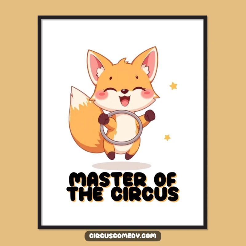 Funny Fox Hoop Game Digital Print: Joyful Acrobat Art for Your Walls