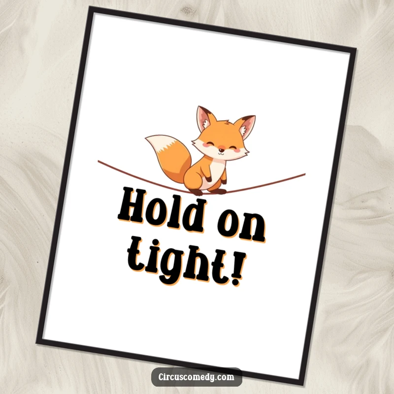Funny fox digital art print, depicting a fox expertly balancing on a tightrope, exuding mischief and daring, for captivating wall decor.