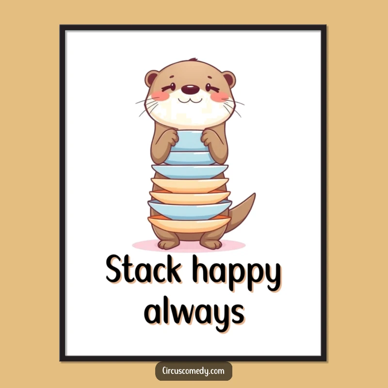 Funny Otter Balancing Plates Digital Art: Instant Whimsical Decor!