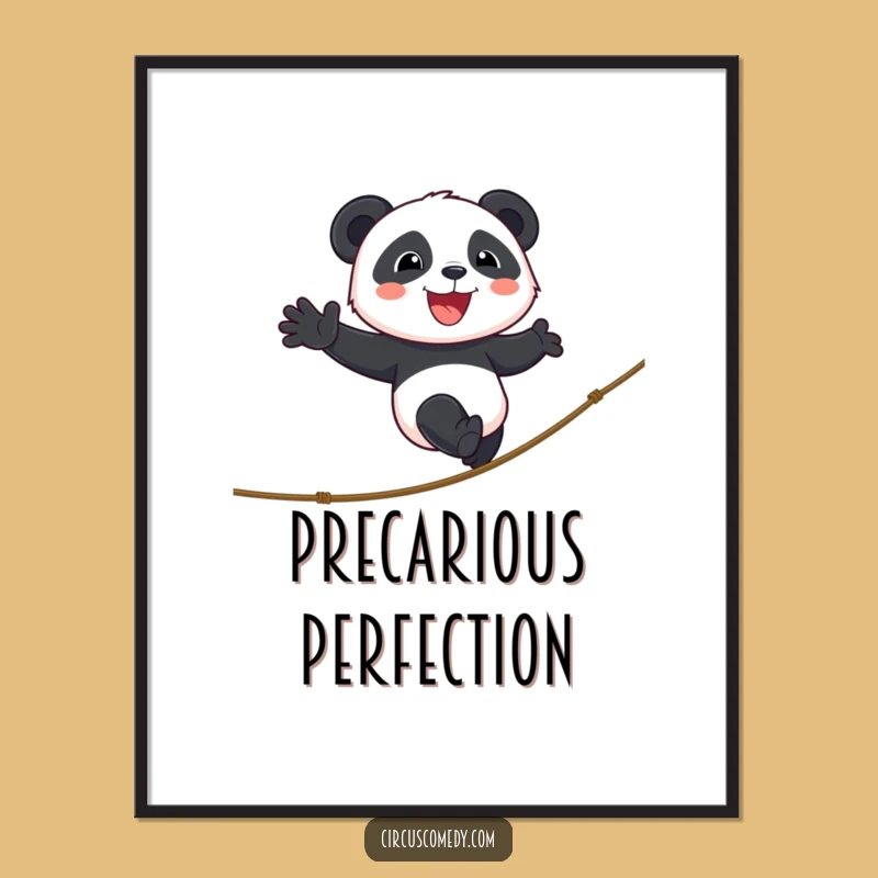 Funny Panda Tightrope Digital Art: Printable Balance & Hilarious Decor