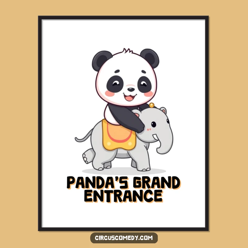 Funny Panda Digital Art: Panda on Elephant - Instant Whimsical Decor