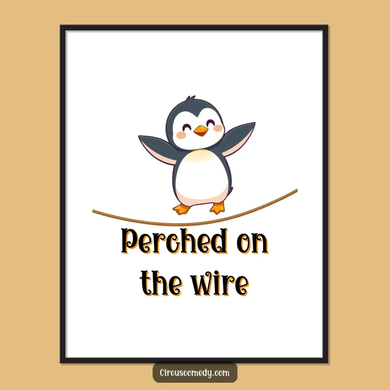 Funny Penguin Tightrope Digital Art Print - Instant Whimsical Decor Gift