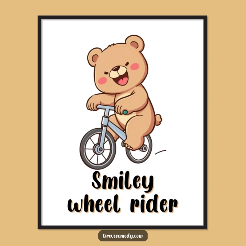 Funny Bear Unicycle Digital Art Print - Instant Determined Decor Gift