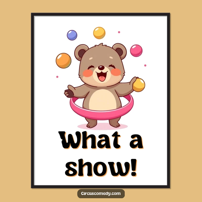 Funny Bear Cub Juggling Digital Art - Instant Circus Cheer Gift