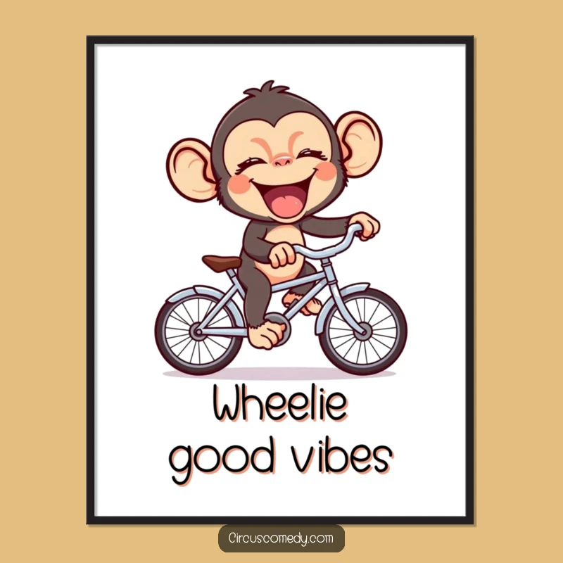 Funny Chimp Bicycle Digital Art: Giggle-Worthy Primate on Mini Bike Print, Instant Funny Gift!