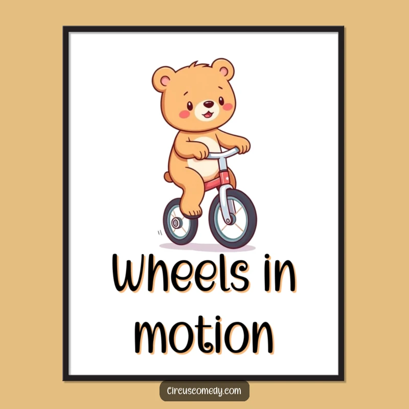 Funny Bear Unicycle Digital Art: Instant Wall Decor for Smiles