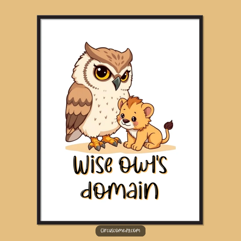 Funny Owl Digital Art: Determined Owl Taming Cub - Instant Humorous Decor