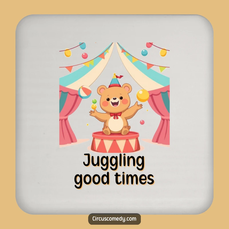Funny Bear Juggler Circus Drink Coaster: Protect Surfaces with Humor