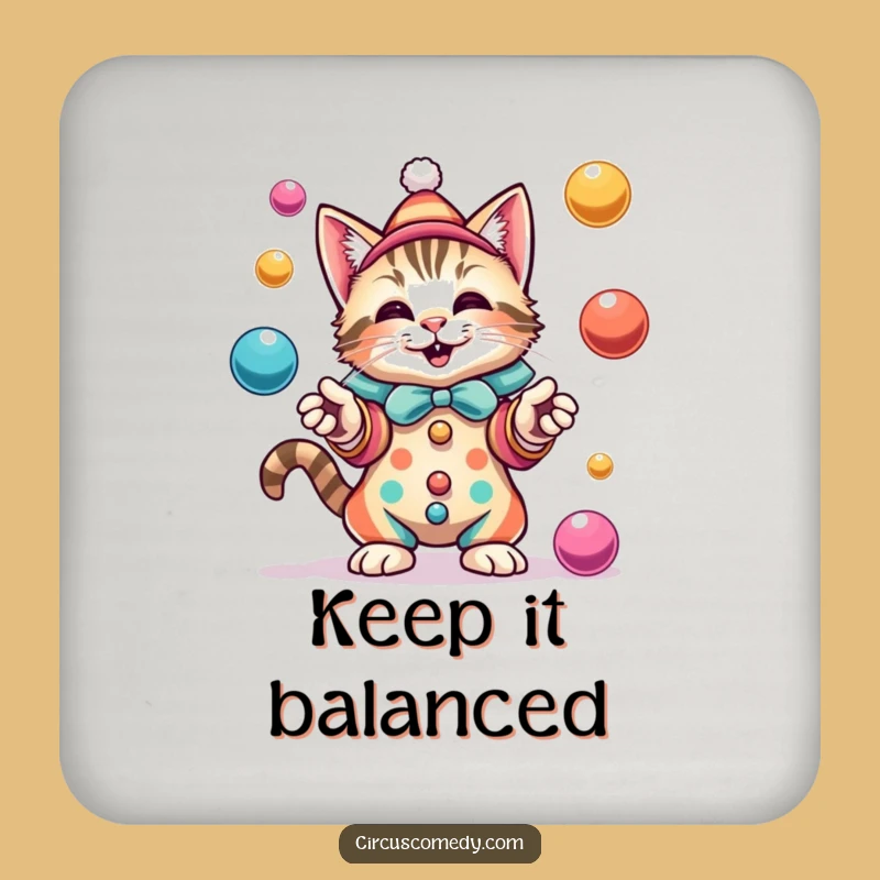Funny Cat Clown Coasters: Juggler Feline Set for Circus Fans, Great Gift!