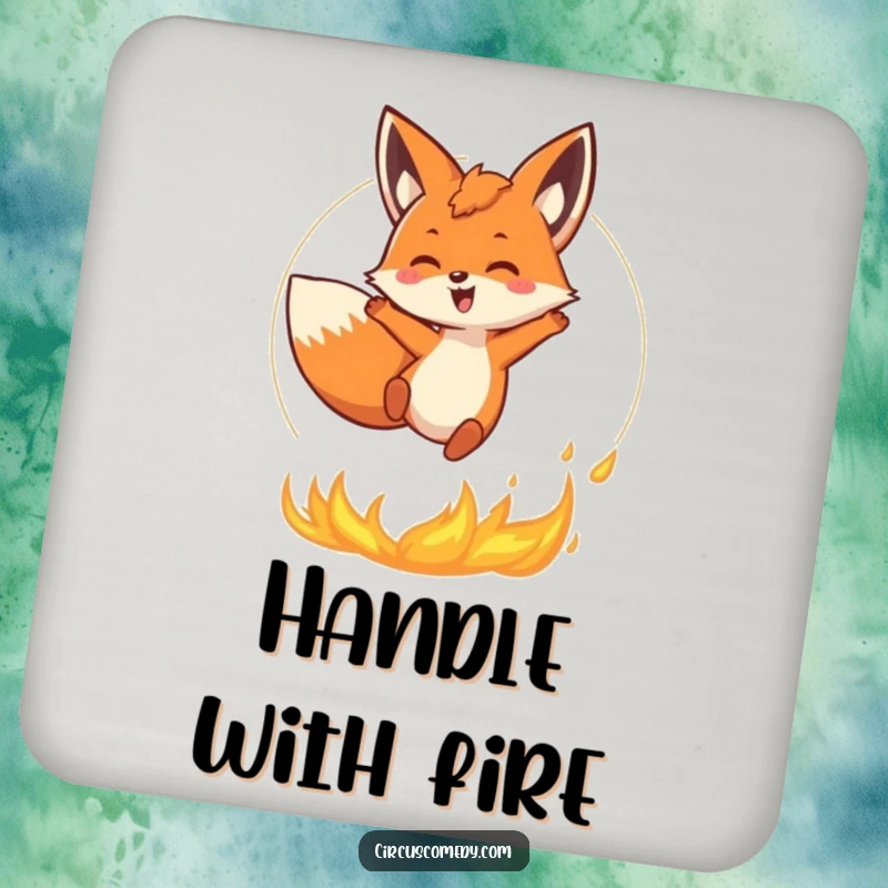 Funny Fox Coasters: A happy fox leaping through fire adds daring style and humor to protect surfaces from drinks.