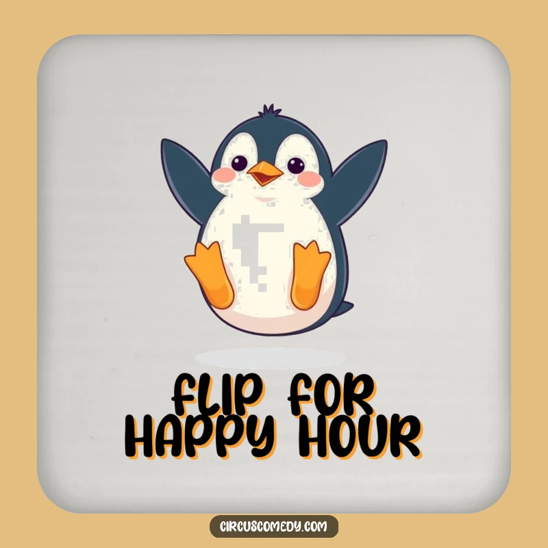 Funny Penguin Drink Coaster: Waddling Somersault - Protect Surfaces Humorously