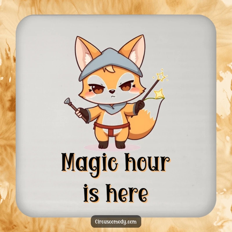 Funny Fox Magician Drink Coaster: A coaster featuring a determined fox performing a magic trick with a wand, adding mystique to drinks.