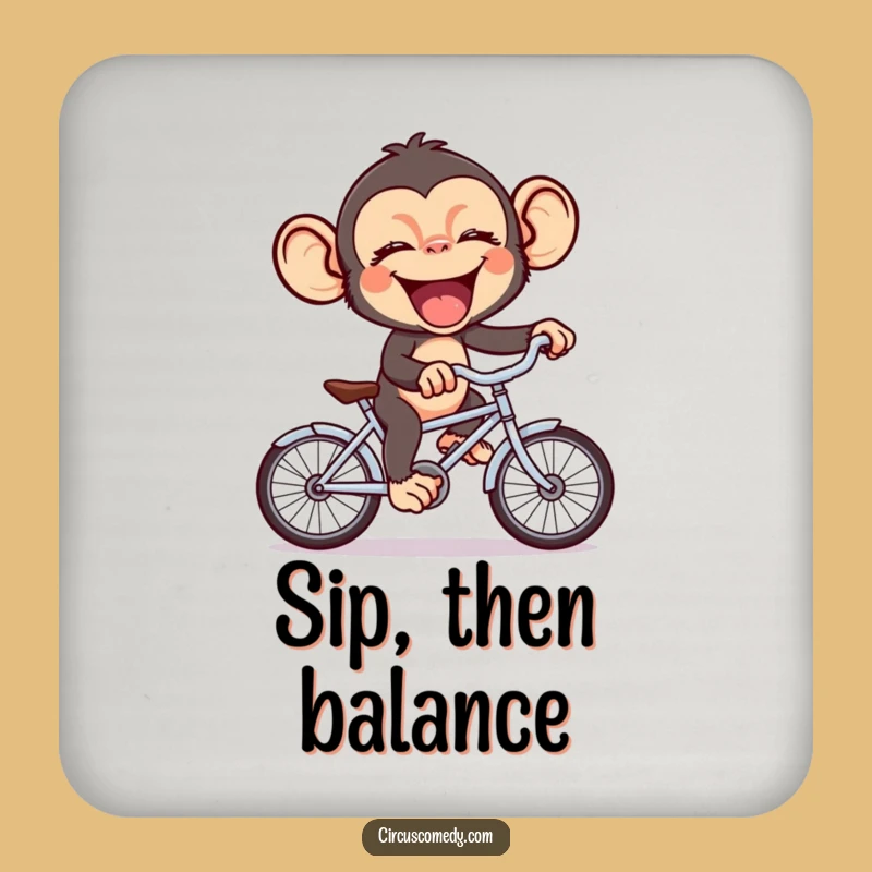 Funny Chimp Bicycle Coaster: Protect Surfaces with Giggling Ape Fun, Quirky Funny Gift!