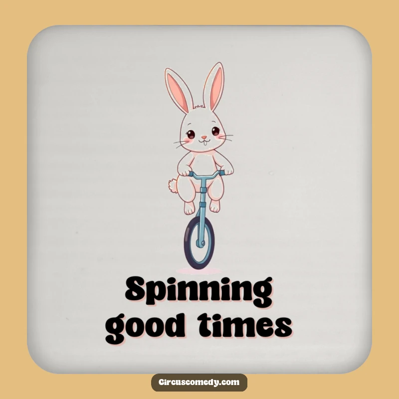 Funny Rabbit Unicyclist Coaster Set - Protect Surfaces With Determined Style!